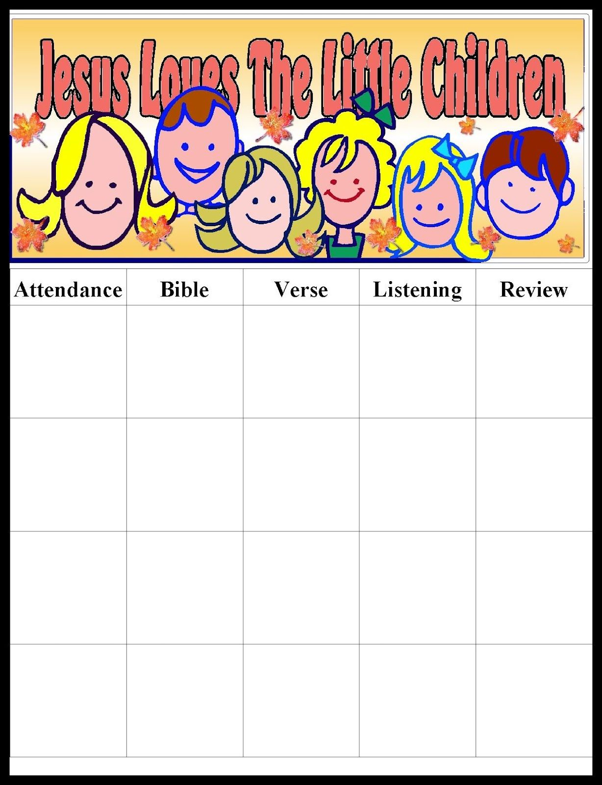 Sunday School Attendance Chart - Google Search | Sunday School - Free Printable Sunday School Attendance Sheet