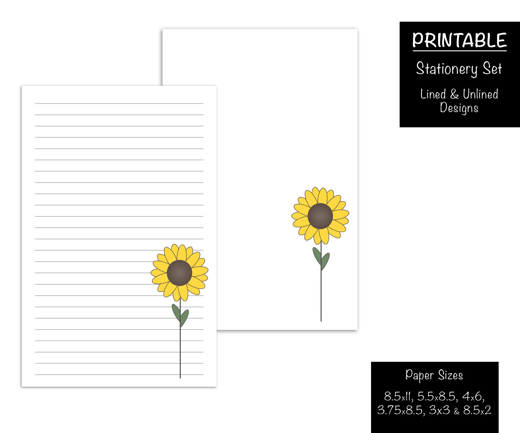 Sunflower Printable Stationery Writing Note Paper Autumn | Etsy - Free Printable Sunflower Stationery