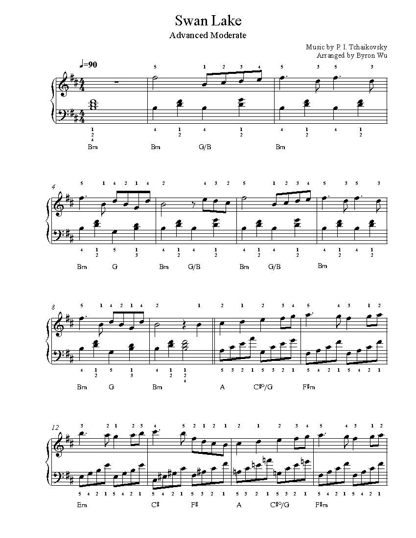 Swan Lakep. I. Tchaikovsky Piano Sheet Music | Advanced Level - Free Printable Classical Sheet Music For Piano