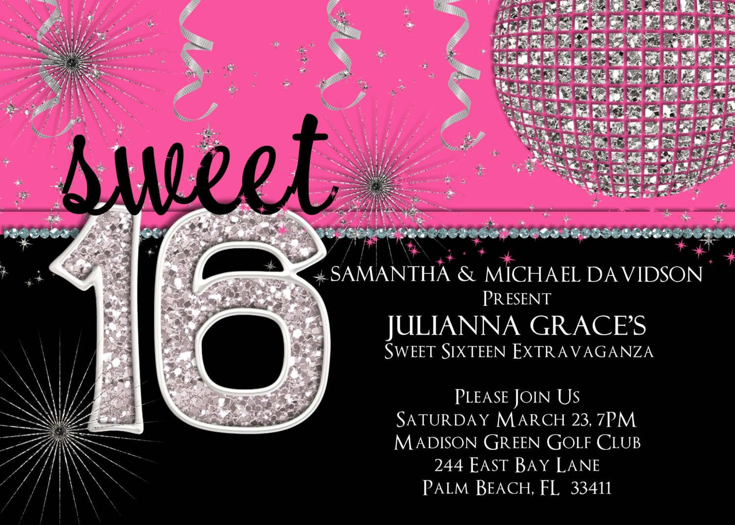 Sweet Sixteen Invitations | Sweet 16 Invitation Templates With Black - Free Printable Sweet 16 Birthday Party Invitations