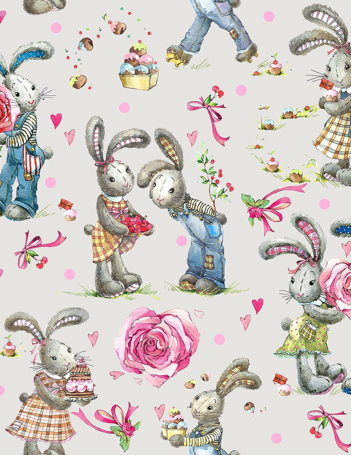 Sweet Watercolor Bunny Gift Wrap - Free Printable | Vintage - Free Printable Easter Wrapping Paper