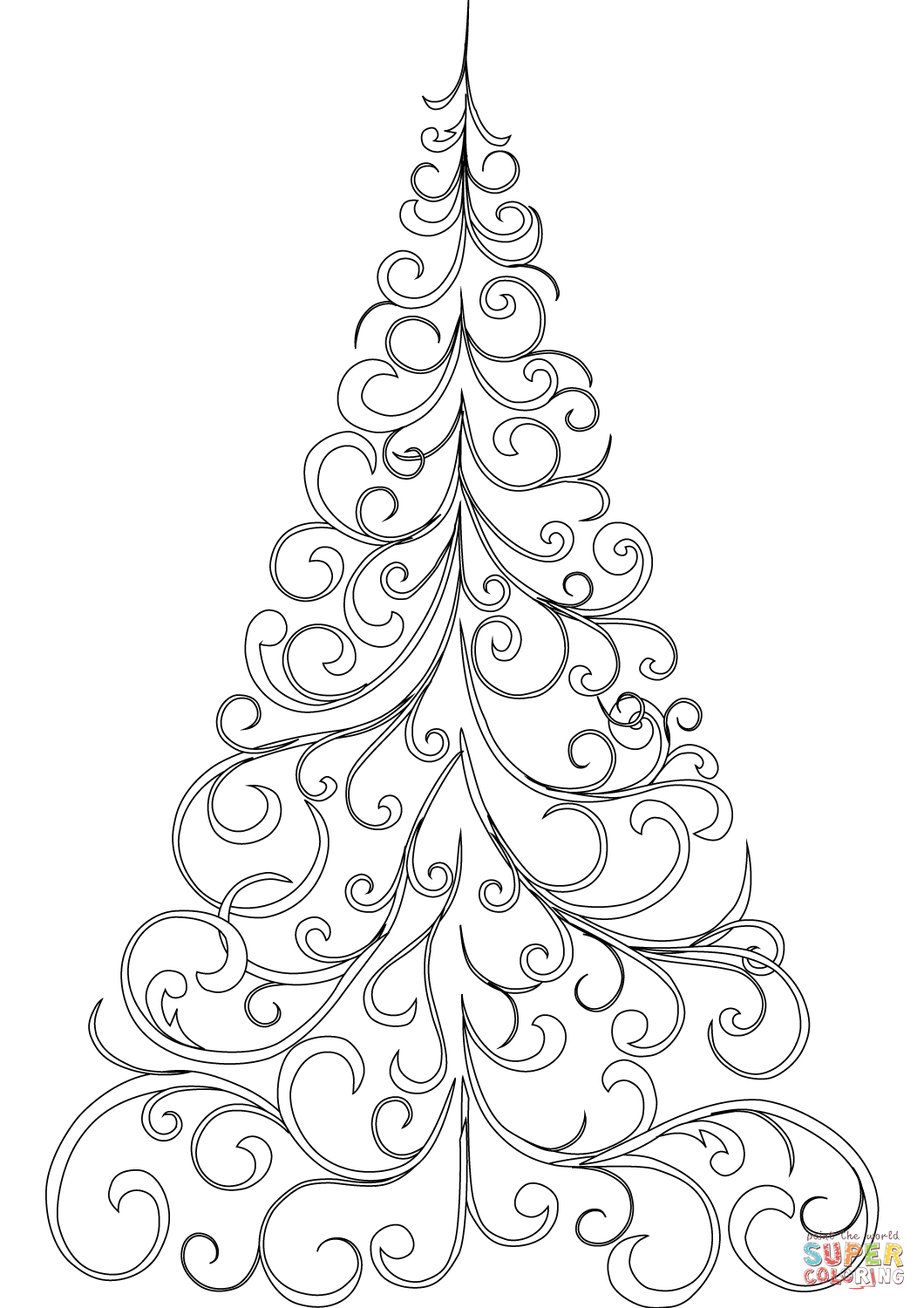 Swirly Christmas Tree Coloring Page From Christmas Tree Category - Free Printable Christmas Tree Template