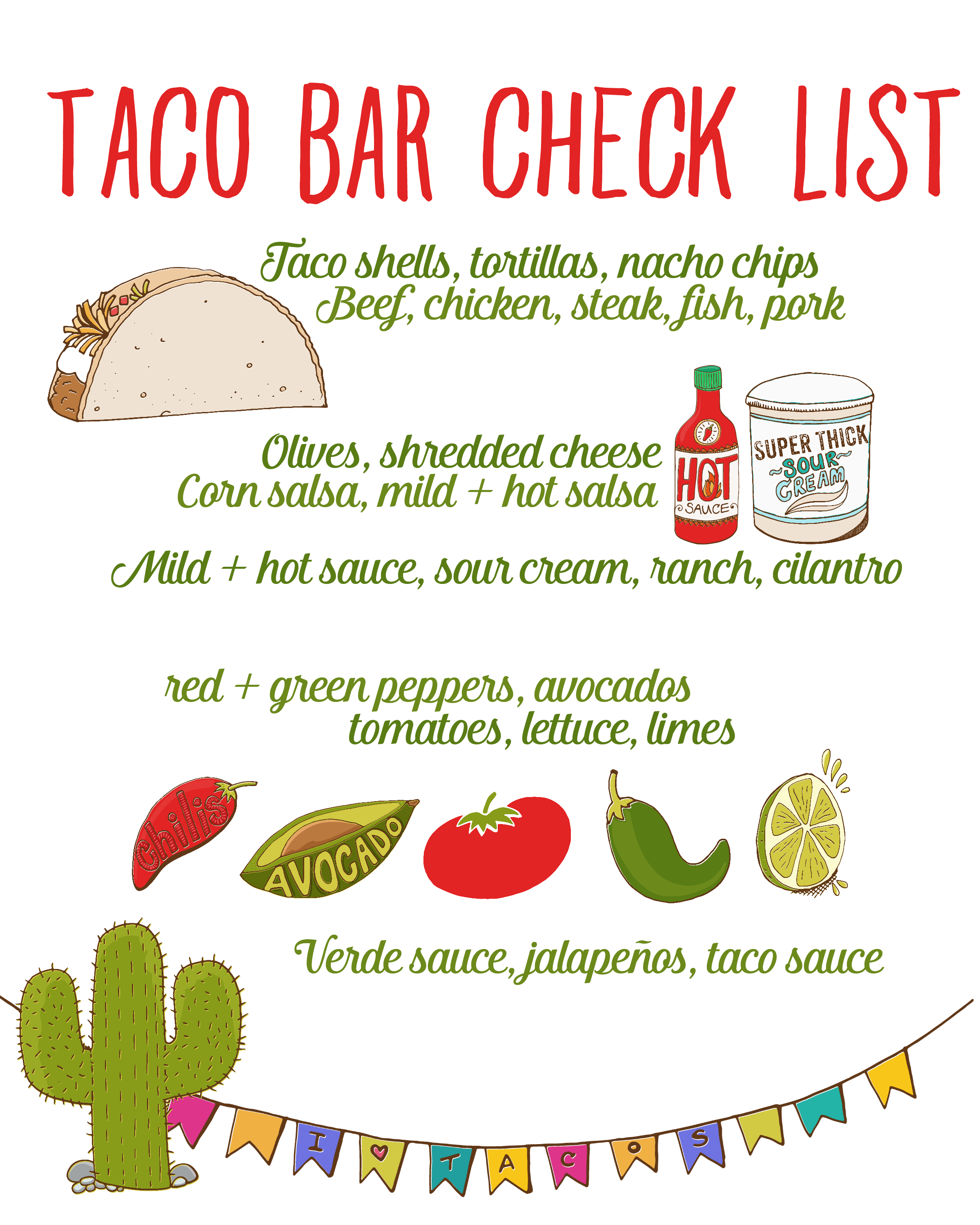 Taco Bar Party + Recipe: Free Taco Bar Checklist | Food I Am About - Free Printable Taco Bar Signs