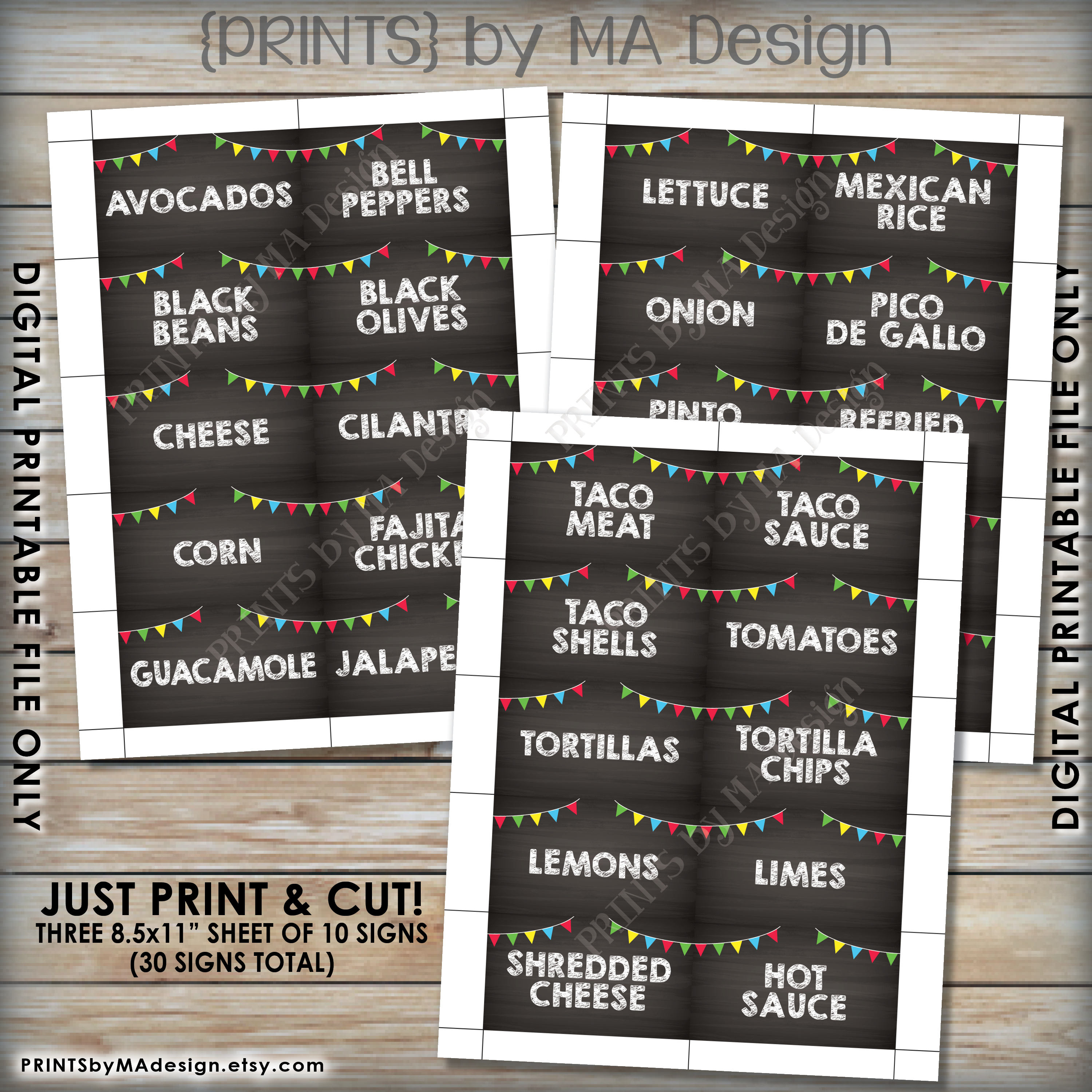 Taco Bar Sign And Labels Build Your Own Taco Station Taco Buffet - Free Printable Taco Bar Signs