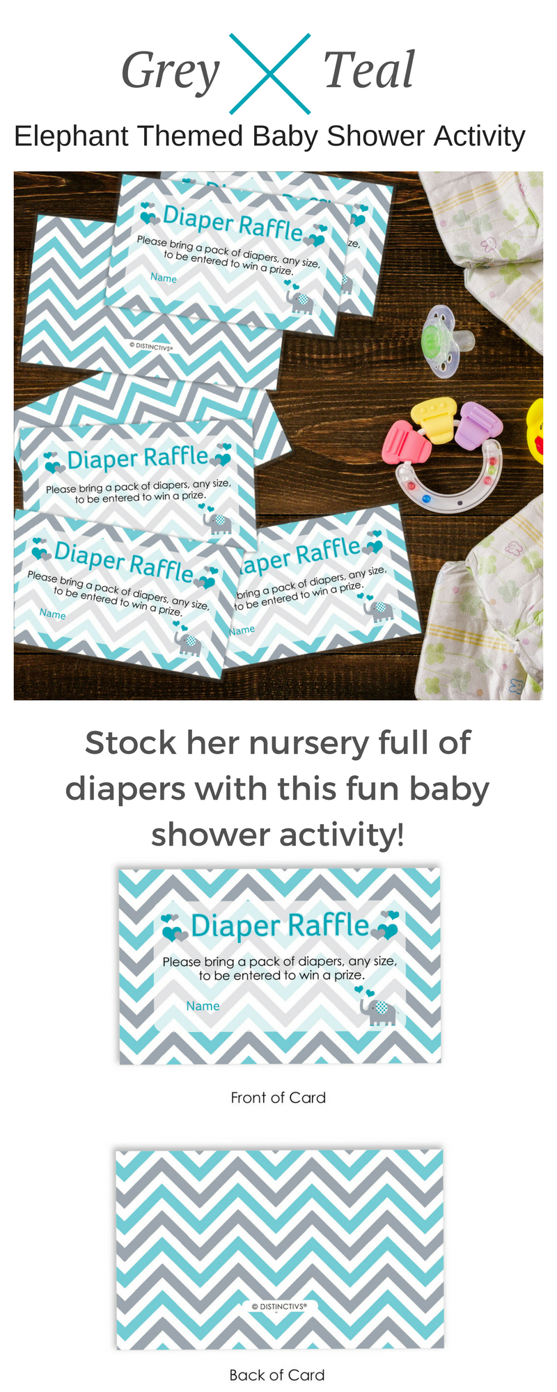 Teal Blue And Gray Elephant Diaper Raffle Tickets - 25 Count - Free Printable Diaper Raffle Tickets For Boy Baby Shower