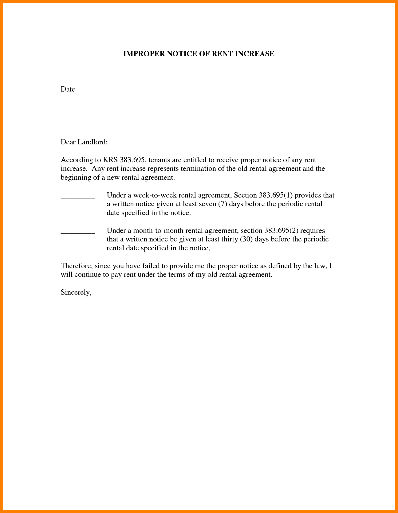 Template: Free Printables Notice Of Rent Increase. Notice Of Rent - Free Printable Rent Increase Letter