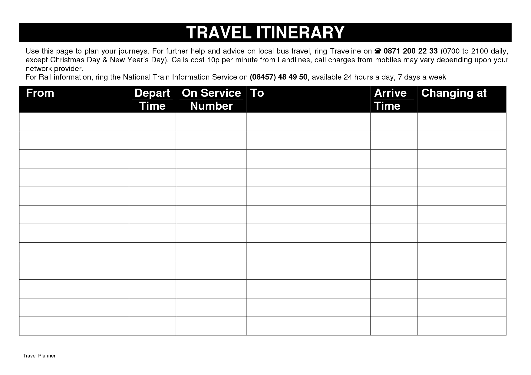 Template: Free Travel Itinerary Template. Travel Itinerary Template - Free Printable Itinerary