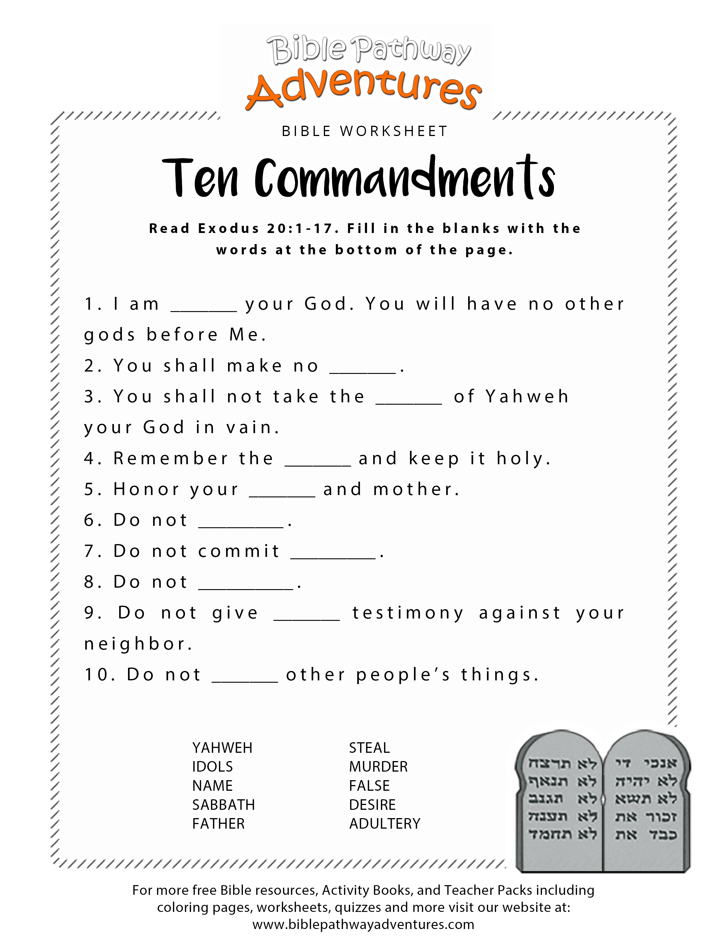 Ten Commandments Worksheet For Kids - Free Printable Children&amp;amp;#039;s Bible Lessons Worksheets