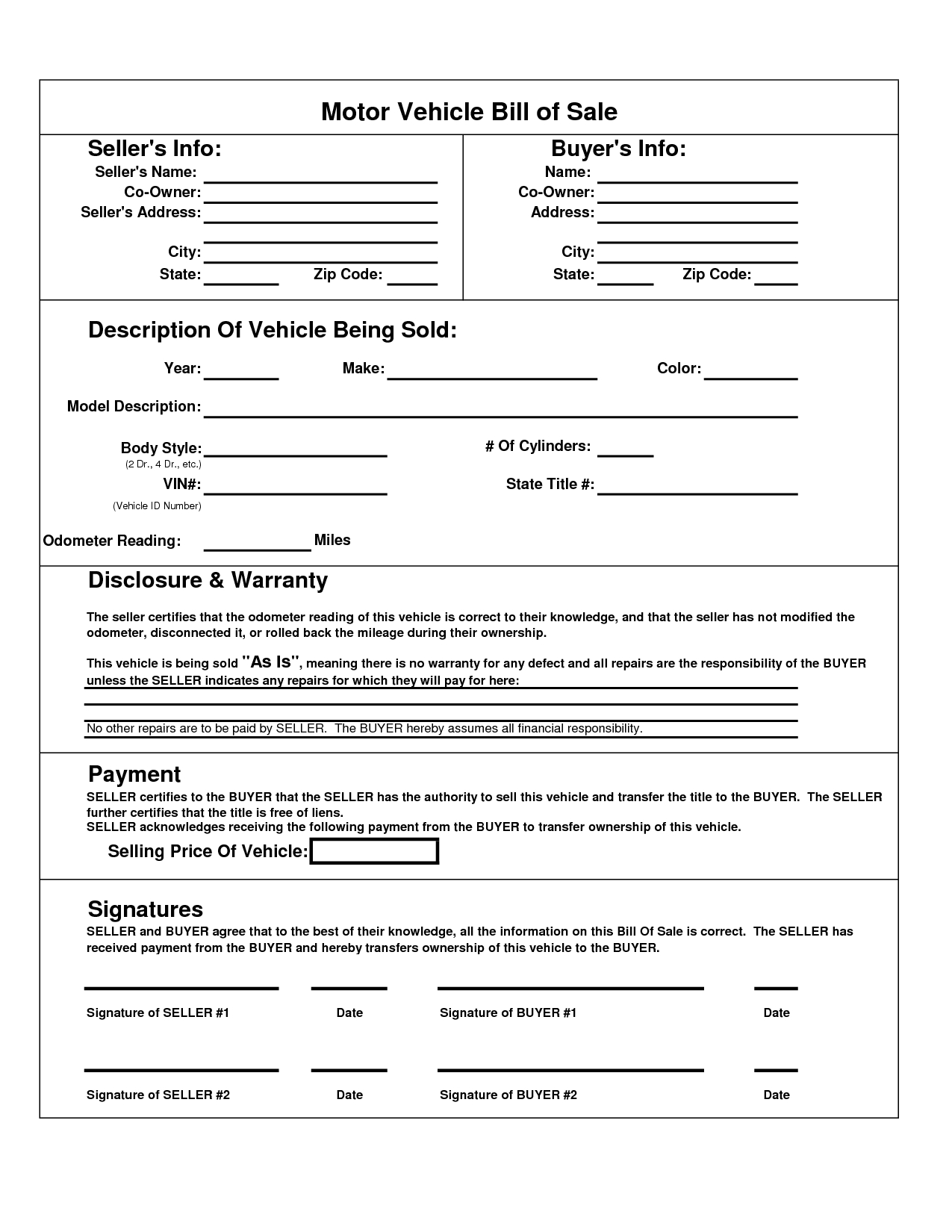 Texas Motor Vehicle Bill Sale Form | Books Worth Reading - Free Printable Bill Of Sale For Car