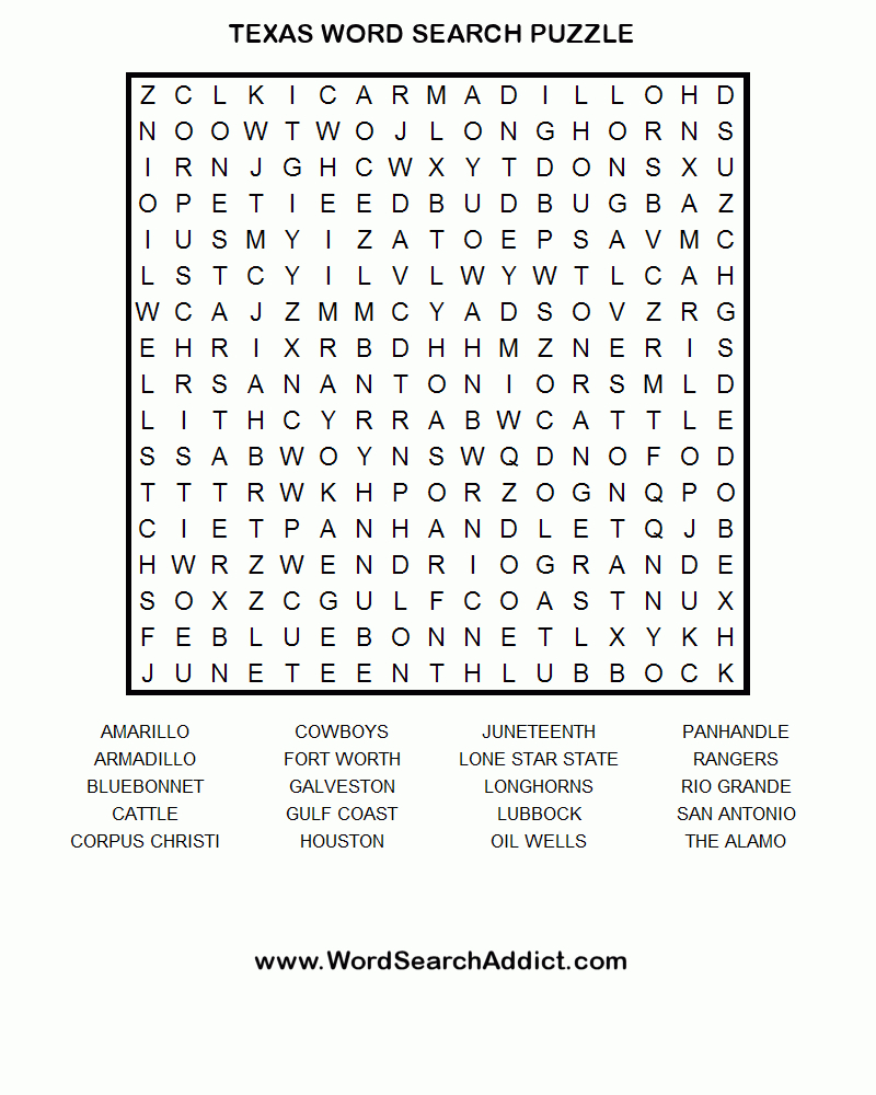 Texas Word Search Puzzle | Smarty Pants | Pinterest | Puzzles For - Free Printable Word Puzzles