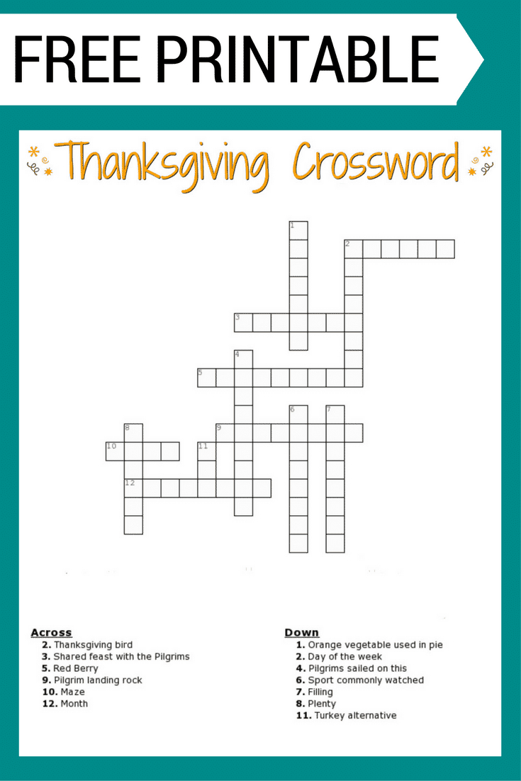 Thanksgiving Crossword Puzzle Free Printable - Free Printable Fill In Puzzles