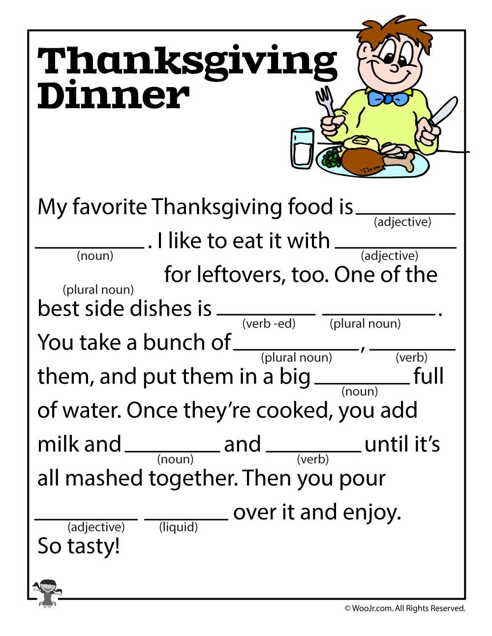 Thanksgiving Dinner Mad Lib | Esl Land | Thanksgiving Mad Lib, Mad - Free Printable Thanksgiving Mad Libs