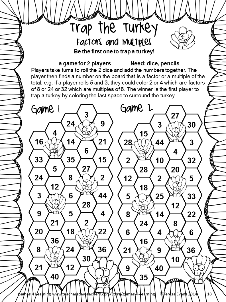 Thanksgiving Math Games Fourth Gradegames 4 Learning For - Free Printable Thanksgiving Worksheets For Middle School
