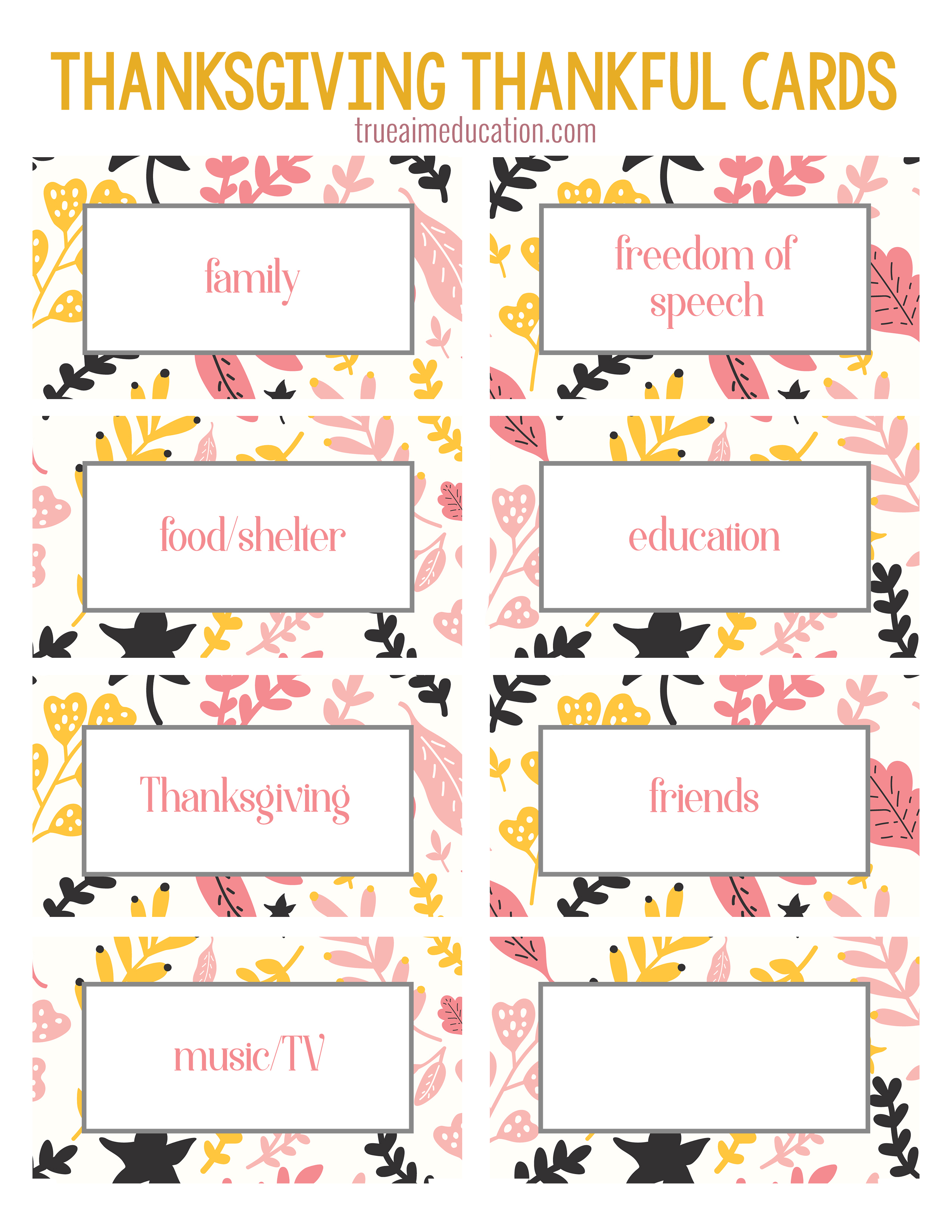 Thanksgiving Thankfulness With Free Printable Cards - Free Printable Picture Cards