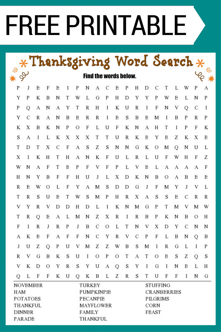 Thanksgiving Word Search Free Printable Worksheet - Free Printable Word Puzzles