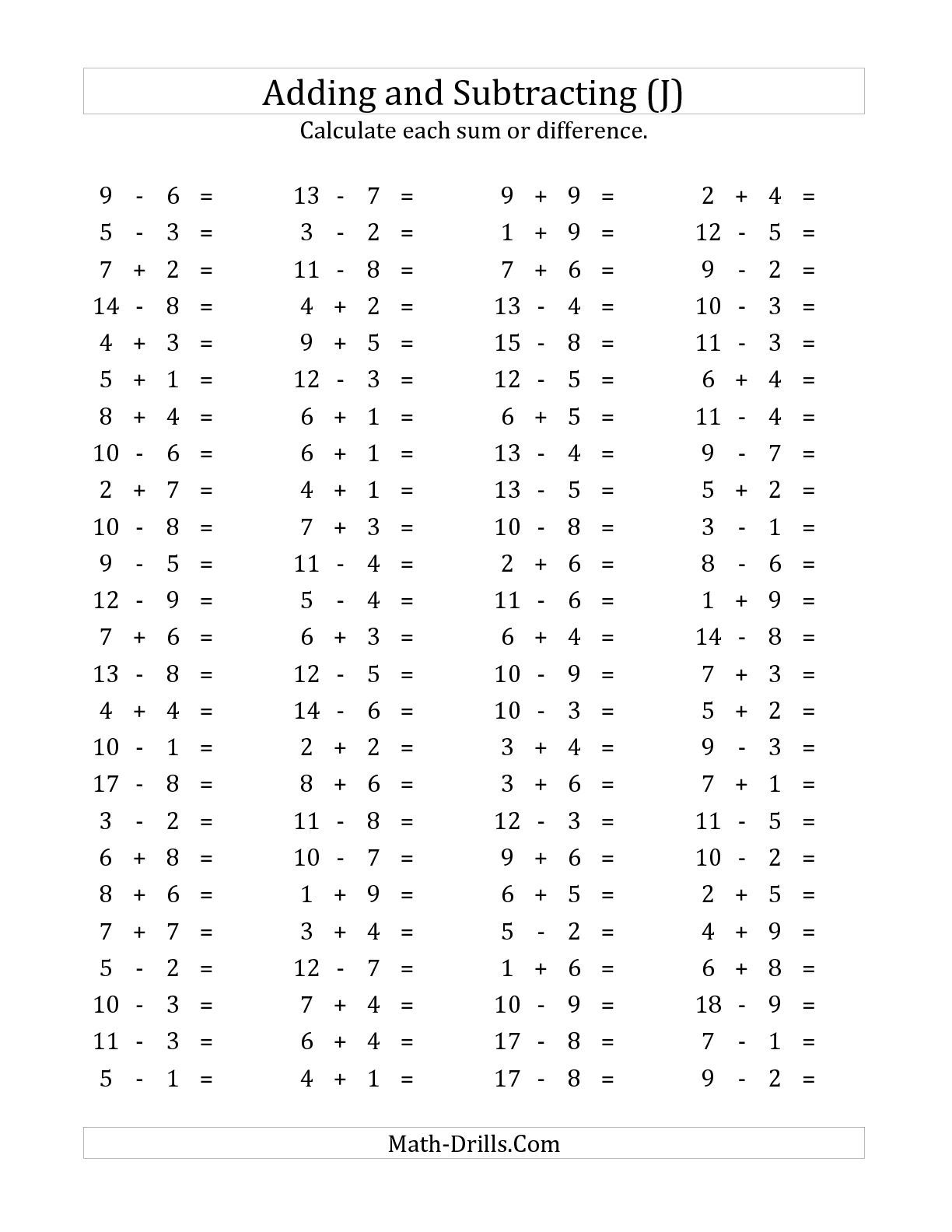 The 100 Horizontal Addition/subtraction Questions (Facts 1 To 9) (J - Free Printable Abacus Worksheets