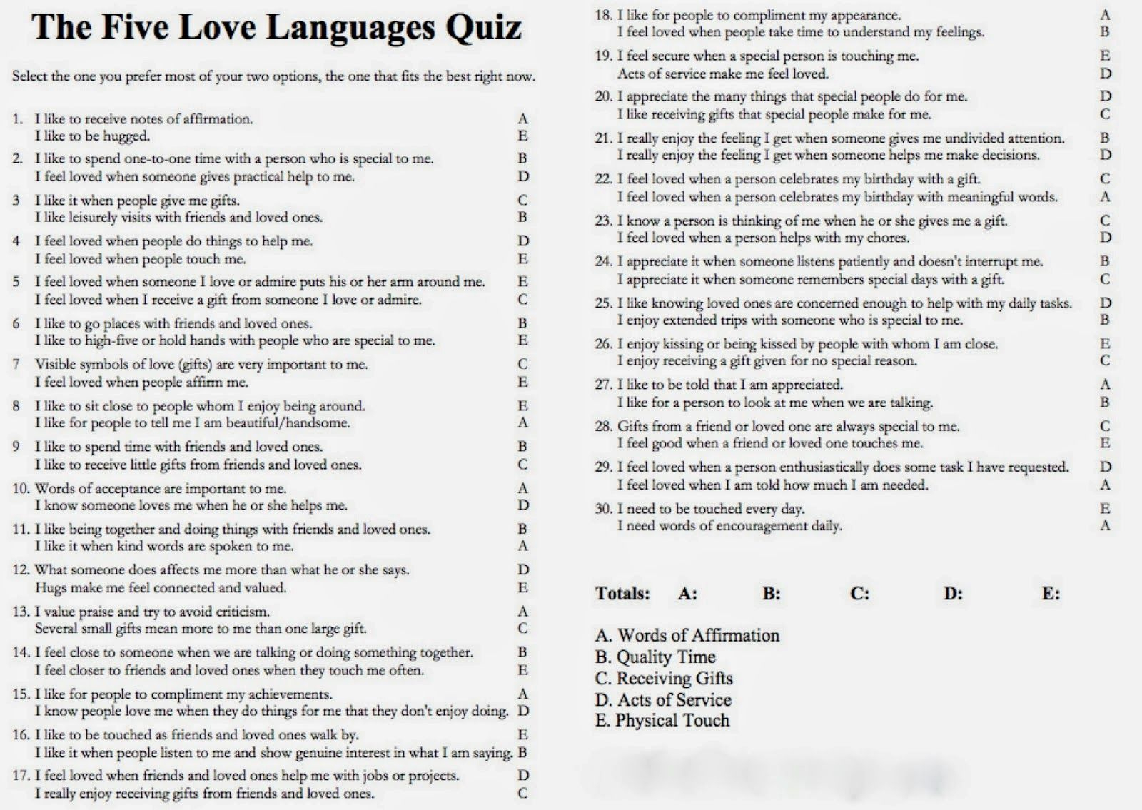 The 5 Love Languages Quiz | Me | Pinterest | Love Languages, Love - Free Printable Love Language Quiz