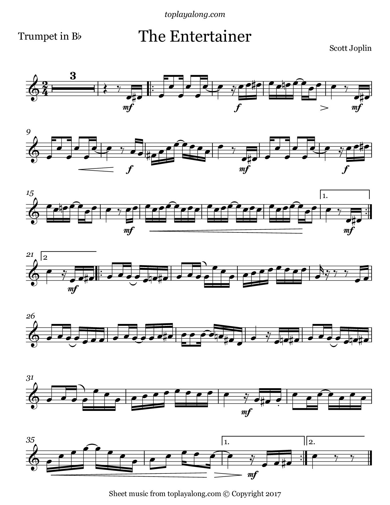 The Entertainerscott Joplin. Sheet Music For Trumpet, Page 1 - Free Printable Sheet Music For Trumpet