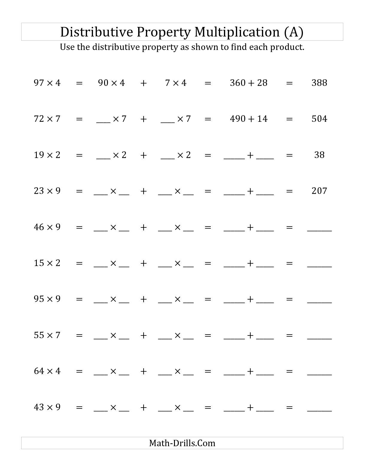 The Multiply 2-Digit1-Digit Numbers Using The Distributive - Free Printable Distributive Property Worksheets