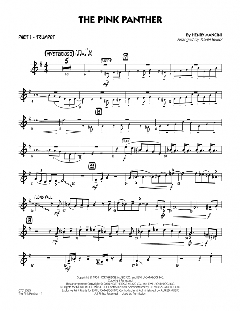 The Pink Panther - Part 2 - Bb Trumpethenry Mancini - Hal | Free - Free Printable Sheet Music For Trumpet