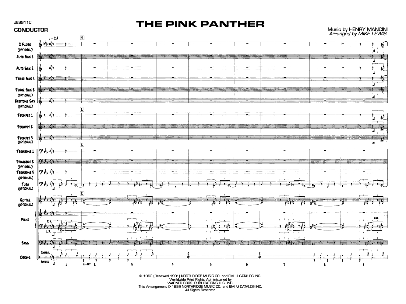 The Pink Pantherhenry Mancini/arr. Mike Lewis| J.w. Pepper - Free Printable Trumpet Sheet Music Pink Panther