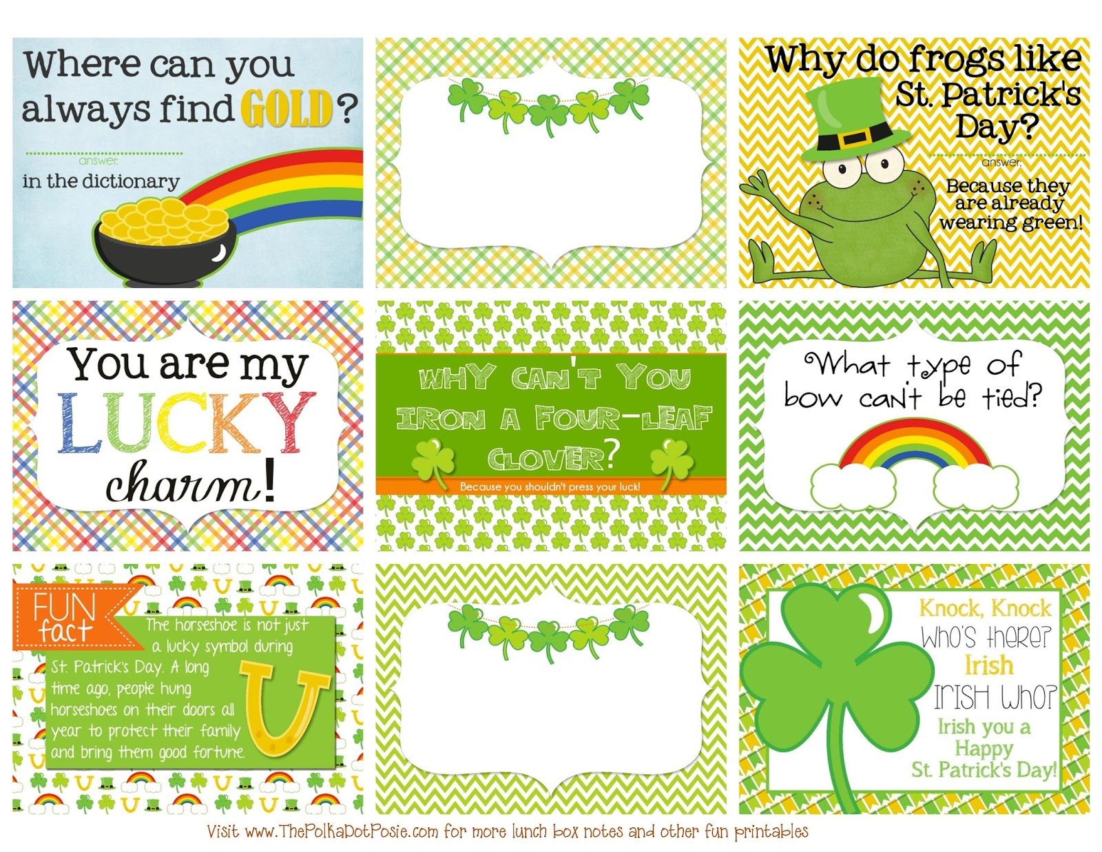 The Polka Dot Posie: Printable St. Patrick&amp;#039;s Day Lunch Box Notes - Free Printable St Patrick&amp;amp;#039;s Day Card