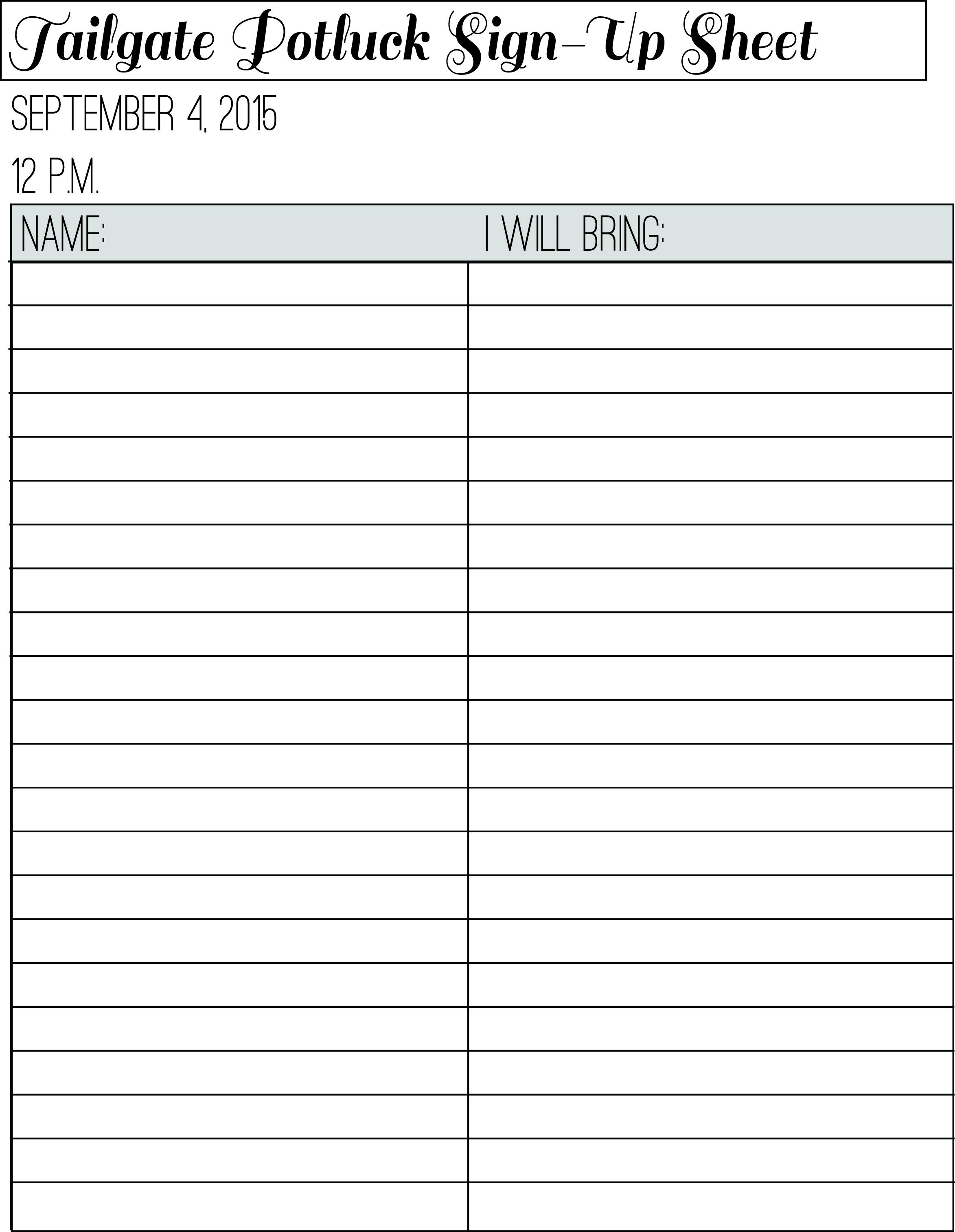 The Sign Up Sheet For Our Tailgate Potluck. | Valentine&amp;#039;s Day - Free Printable Sign Up Sheets For Potlucks