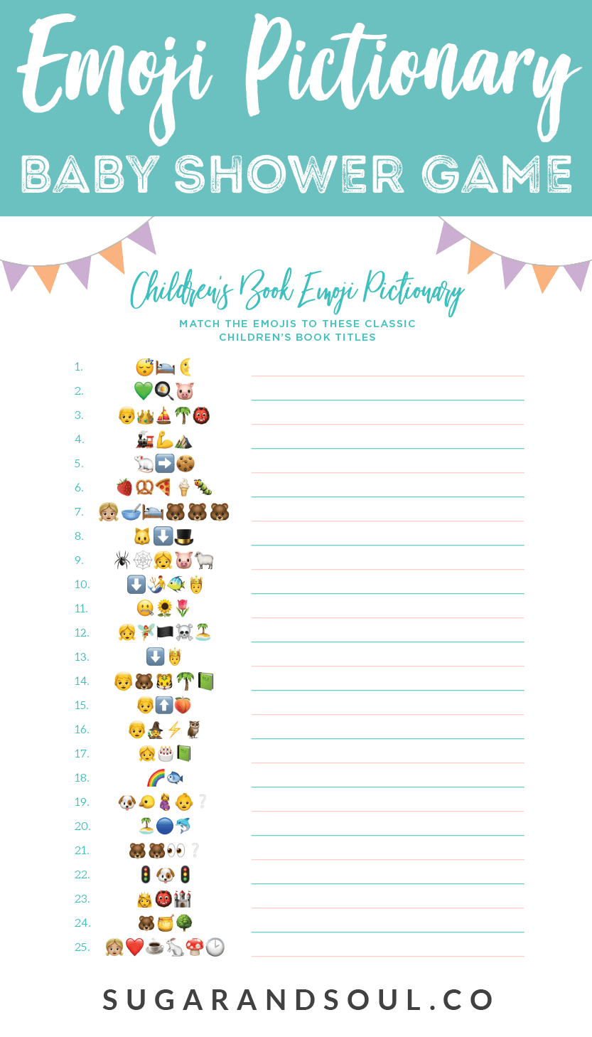 This Free Emoji Pictionary Baby Shower Game Printable Uses Emoji - Free Printable Baby Shower Games For Large Groups