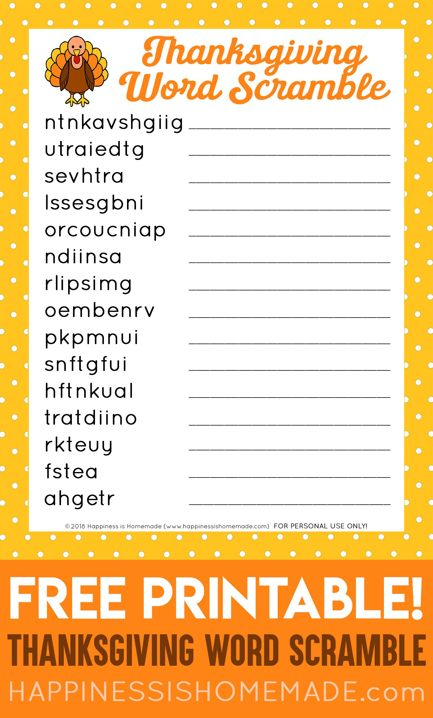 This Free Printable Thanksgiving Word Scramble Puzzle Is A Ton Of - Free Printable Thanksgiving Games For Adults
