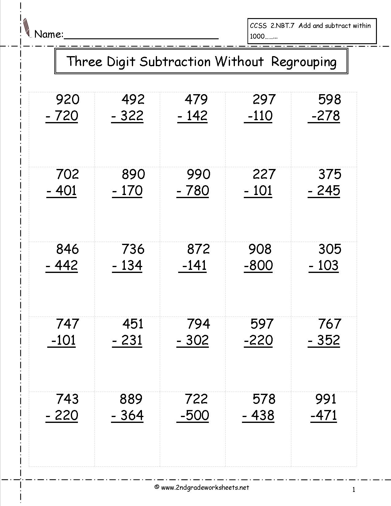 Three Digit Subtraction Worksheets - Free Printable 3 Digit Subtraction With Regrouping Worksheets