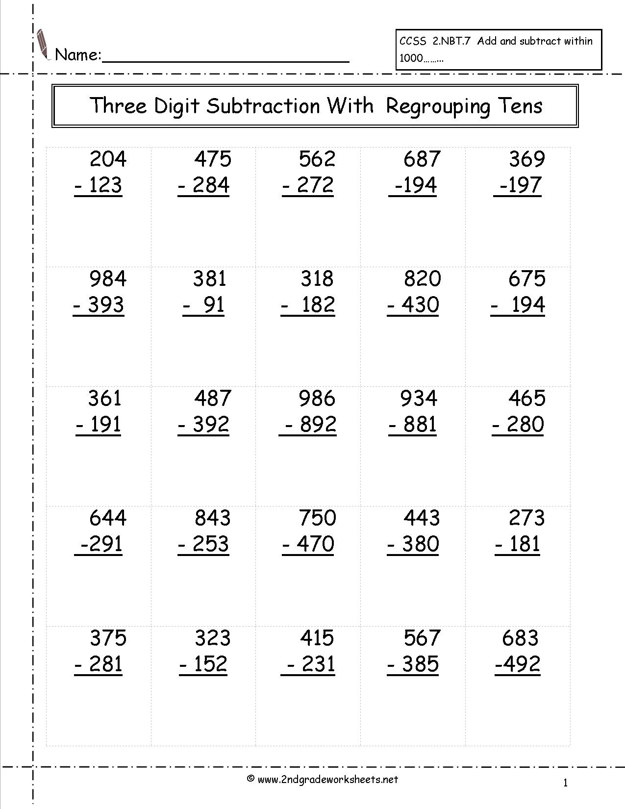 Three Digit Subtraction Worksheets - Free Printable 3 Digit Subtraction With Regrouping Worksheets
