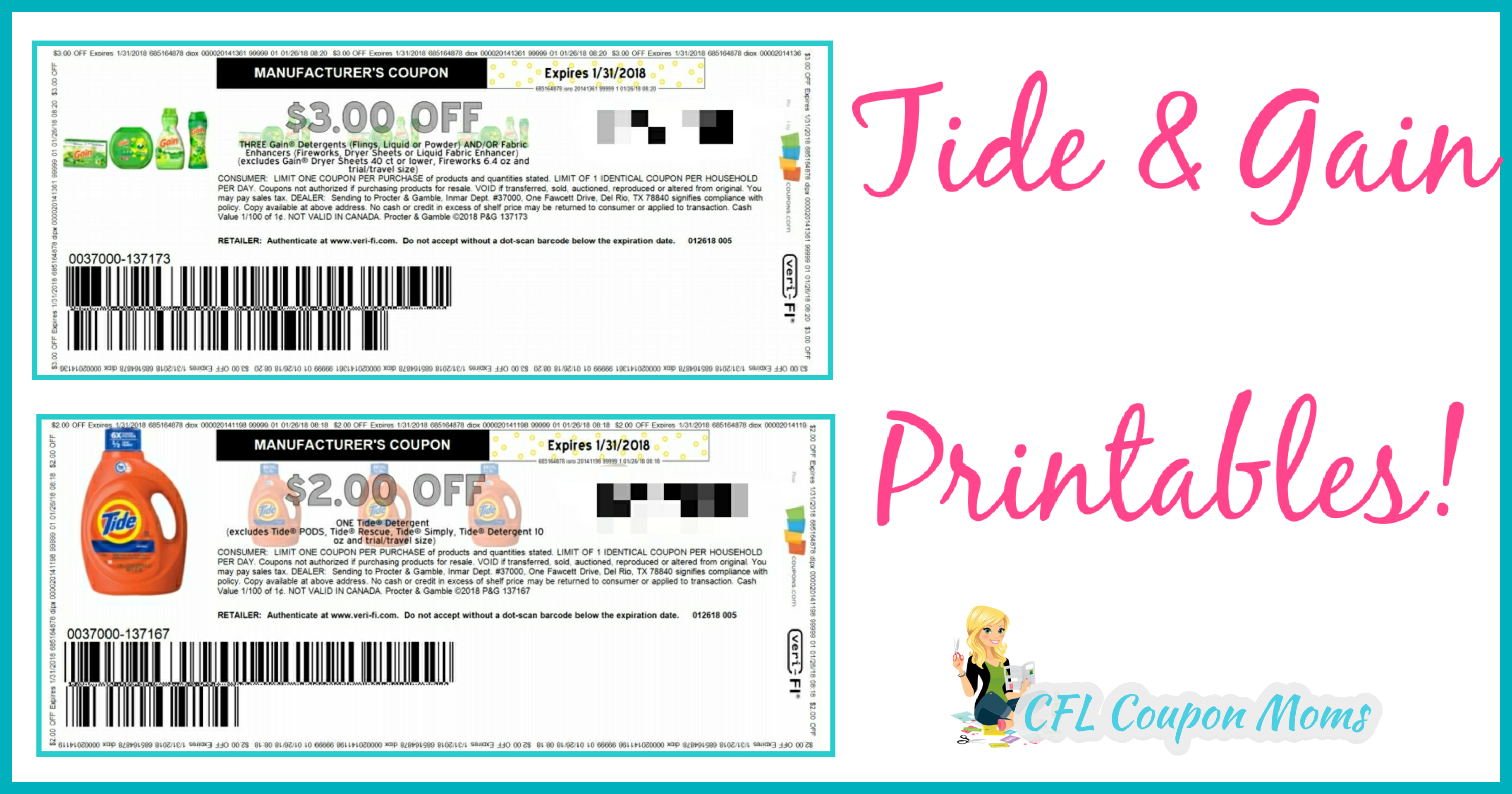 Tide &amp;amp; Gain Printables - Cfl Coupon Moms - Tide Coupons Free Printable