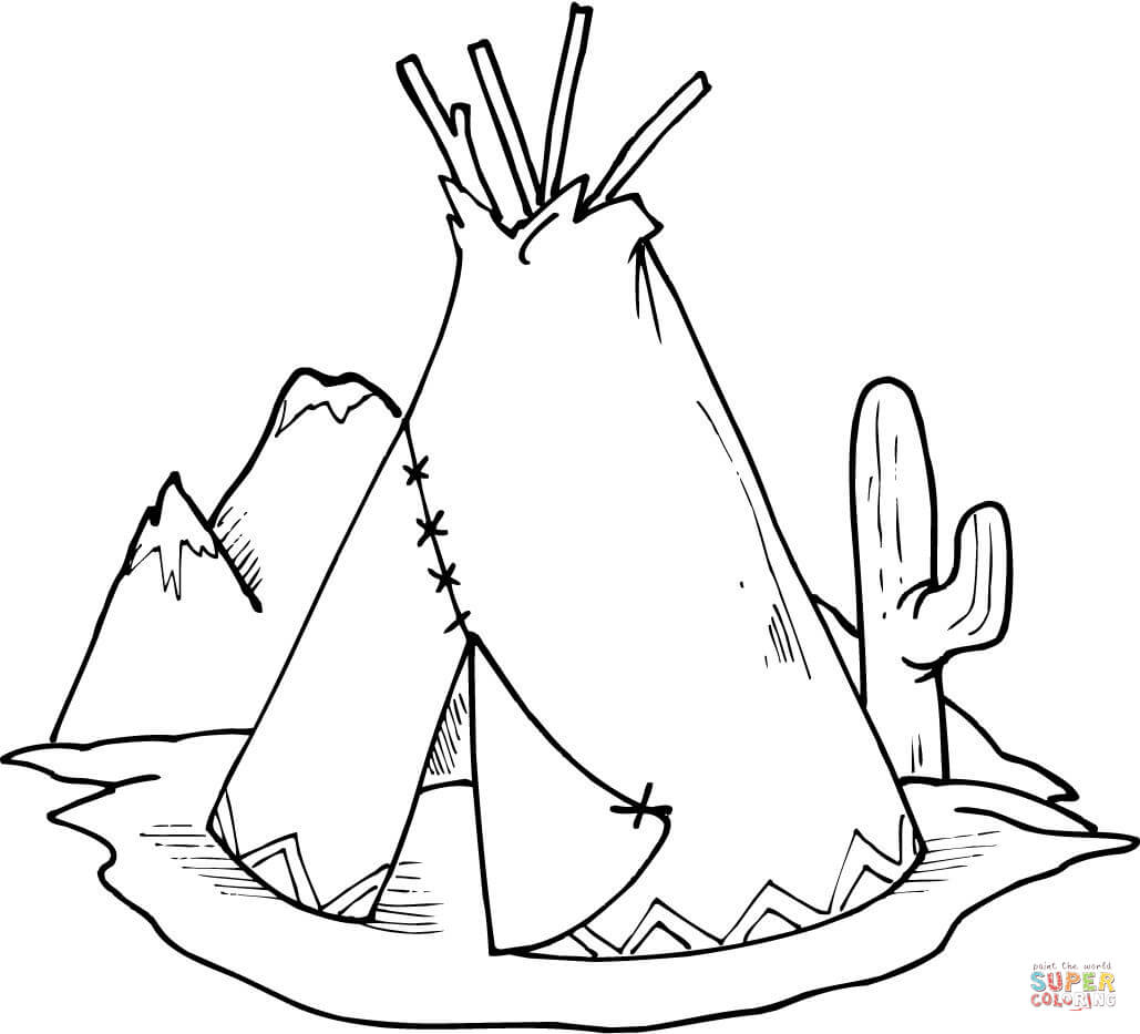 Tipi (Teepee) And Cactus Coloring Page | Free Printable Coloring Pages - Free Printable Teepee