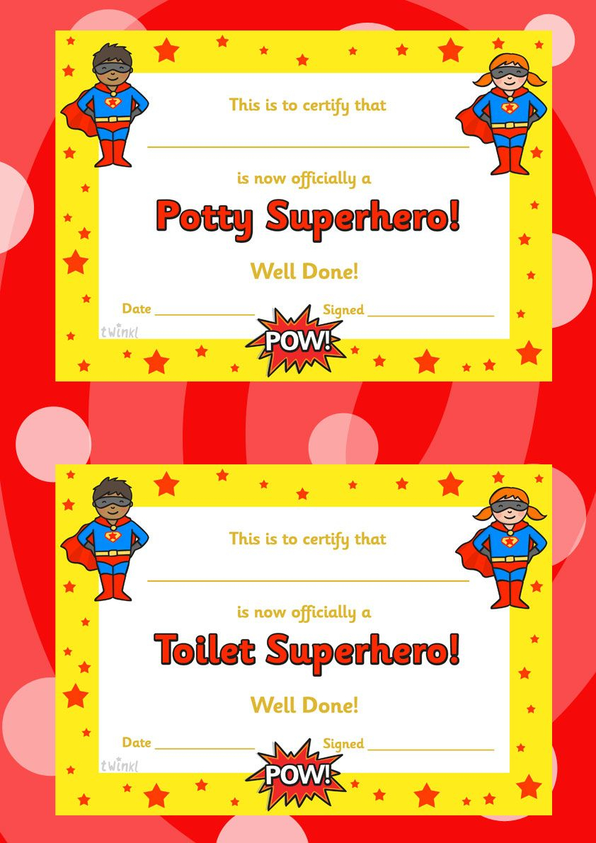 Toilet And Potty Superhero Certificate. Free Printables. | Todds - Free Printable Superhero Certificates