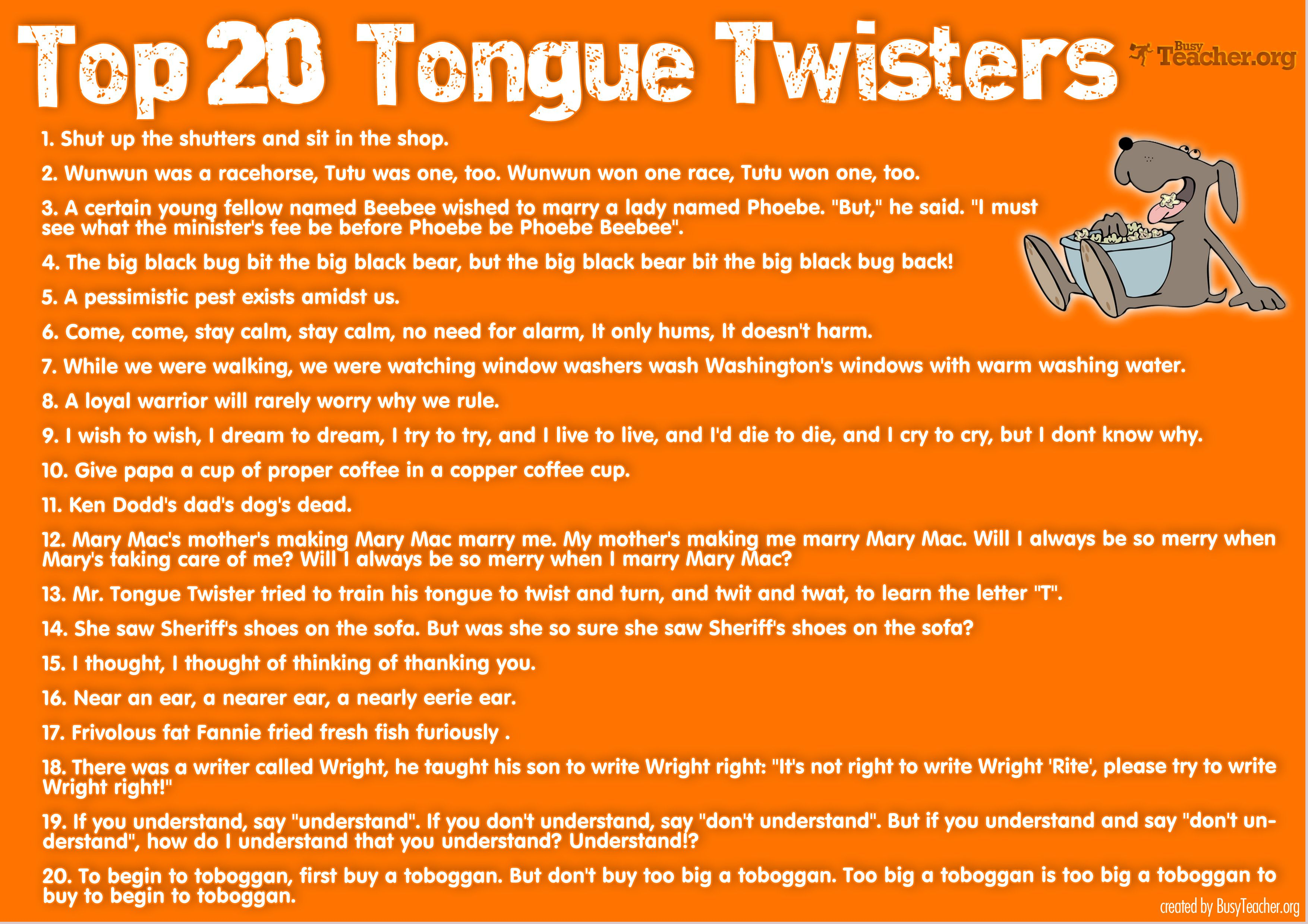 Top 20 Tongue Twisters | School | Pinterest | Tongue Twisters - Free Printable Tongue Twisters