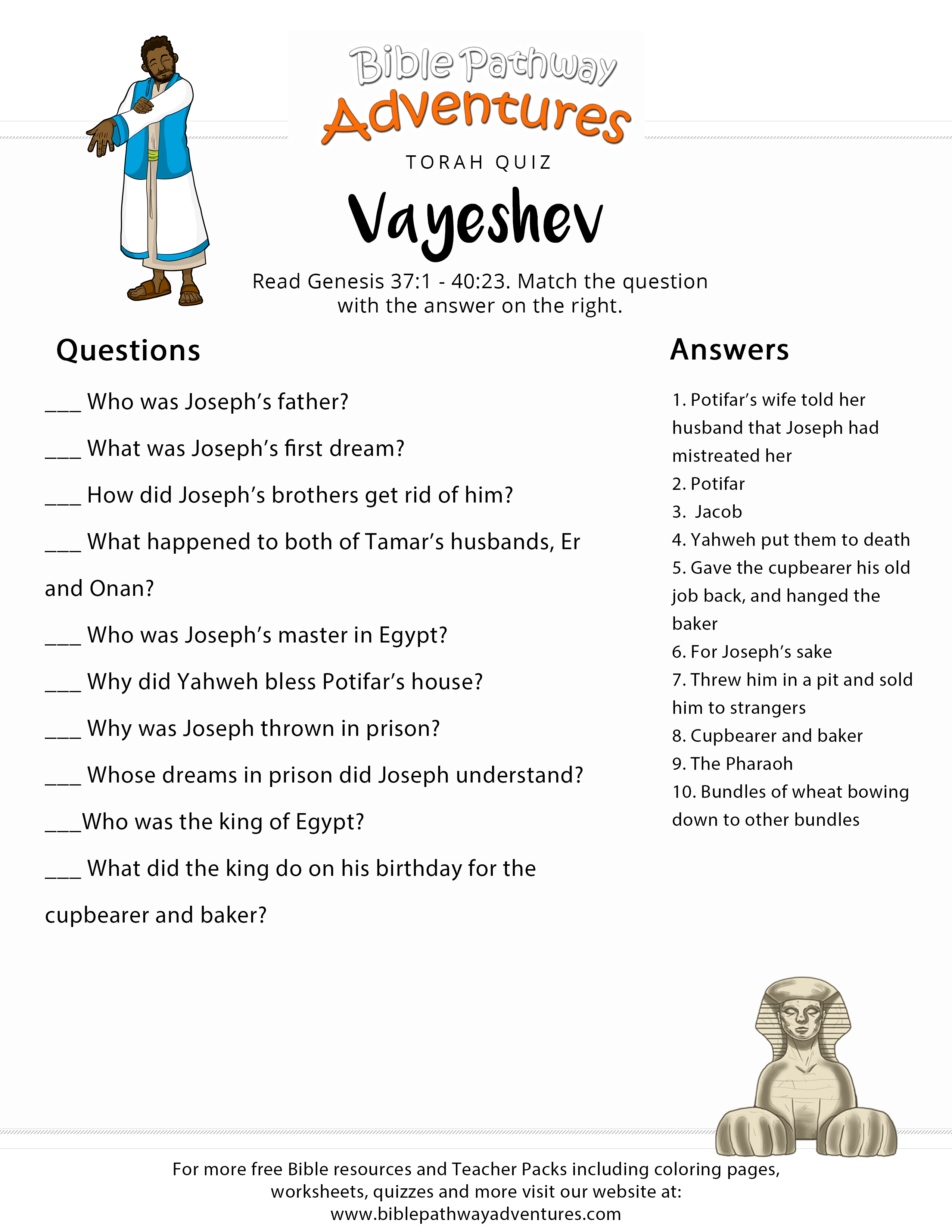 Torah Portion Quiz: Vayeshev (Genesis 37:1-40:23) | Childrens Bible - Free Printable Bible Study Lessons Genesis