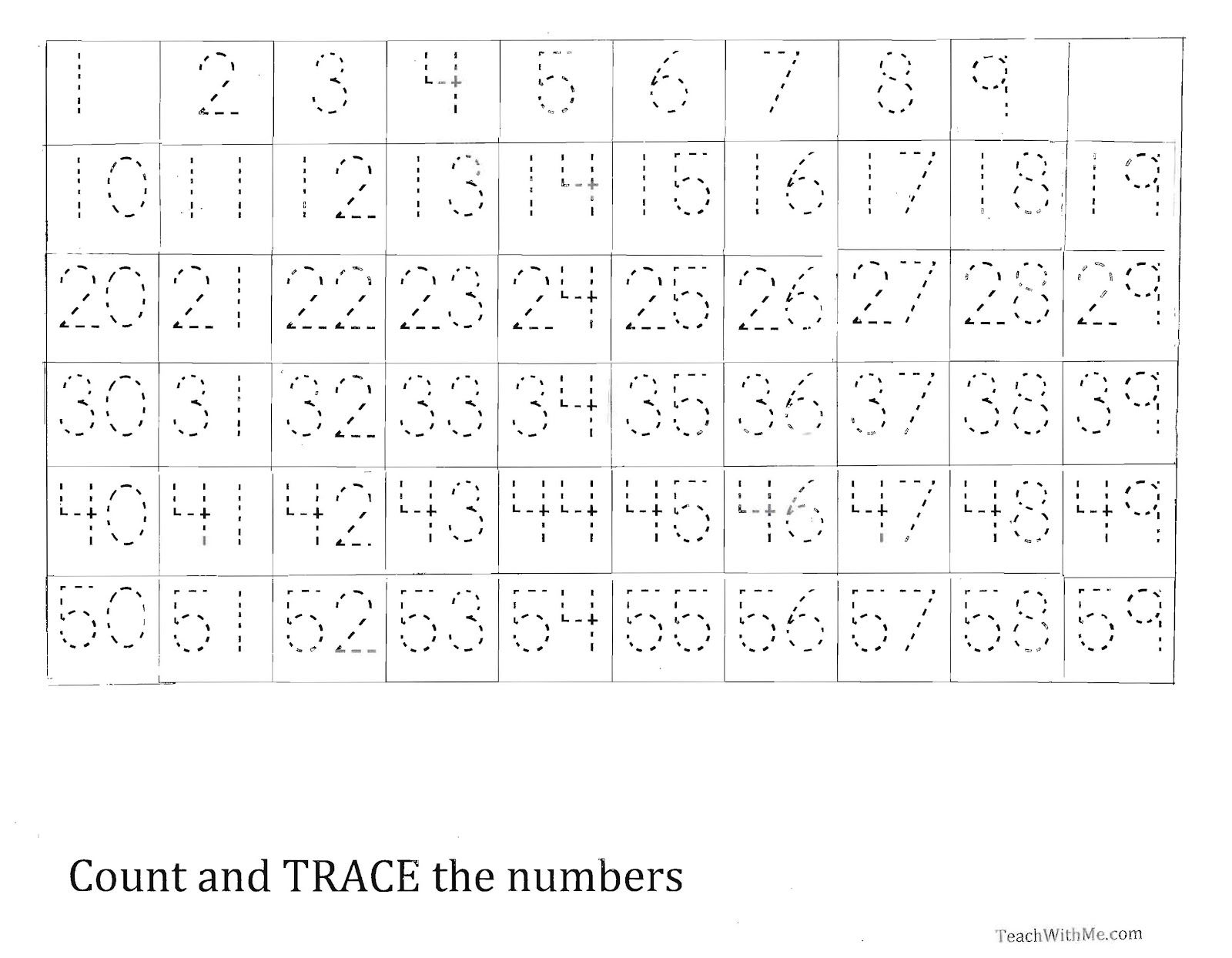 Trace The Number 1-59 Worksheet | Homeschool | Pinterest | Tracing - Free Printable Tracing Numbers 1 50