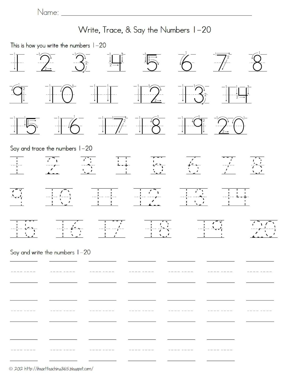 Tracing Numbers 1-20 With Directional Arrows. | Handwriting - Free Printable Tracing Numbers 1 20 Worksheets