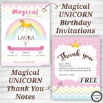 Unicorn Birthday Party Invitations And Thank You Notes   Free   Free Printable Birthday Party Flyers