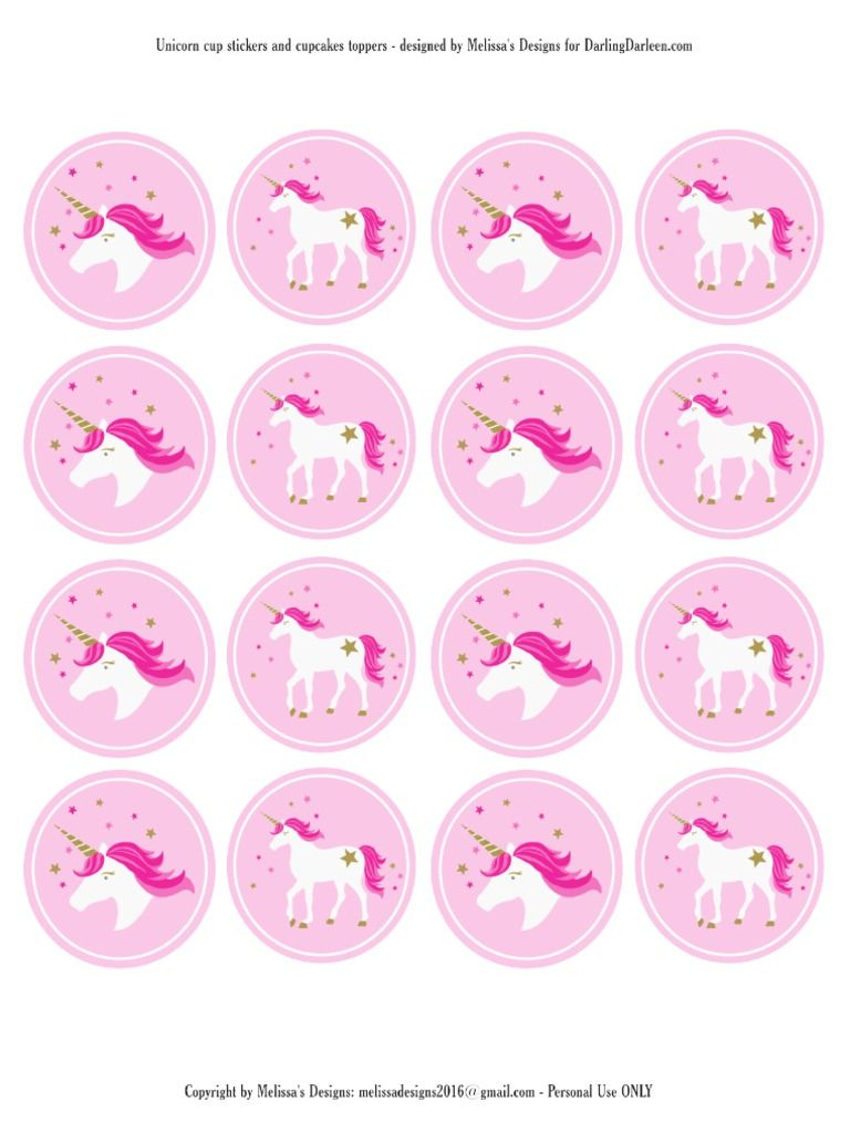 Unicorn Stickers &amp;amp; Cupcake Toppers | Party: Unicorn | Pinterest - Free Printable Unicorn Cupcake Toppers