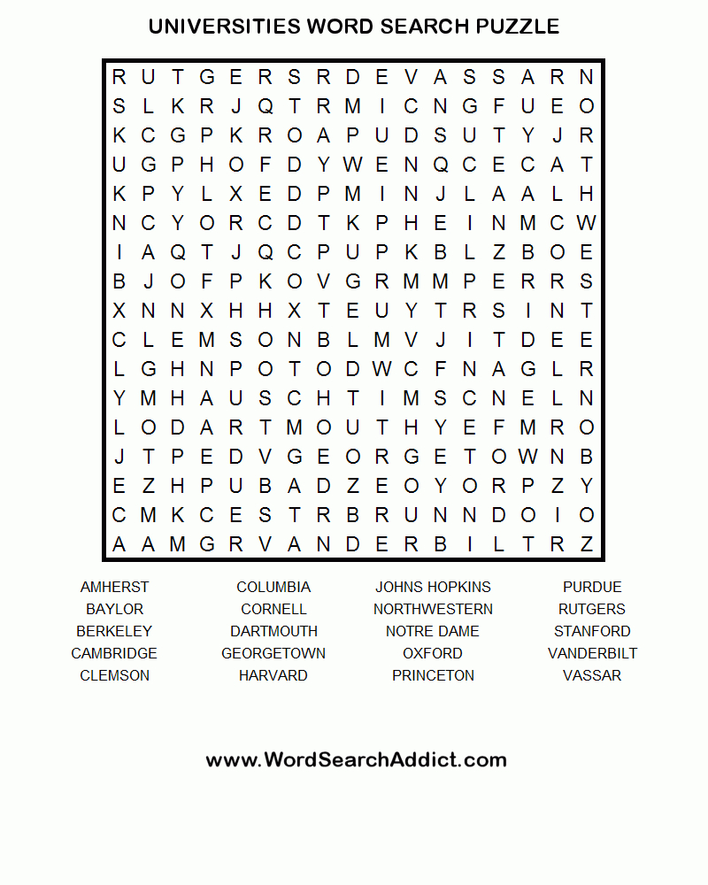 Universities Word Search Puzzle | Coloring &amp;amp; Challenges For Adults - Free Printable Word Search Puzzles