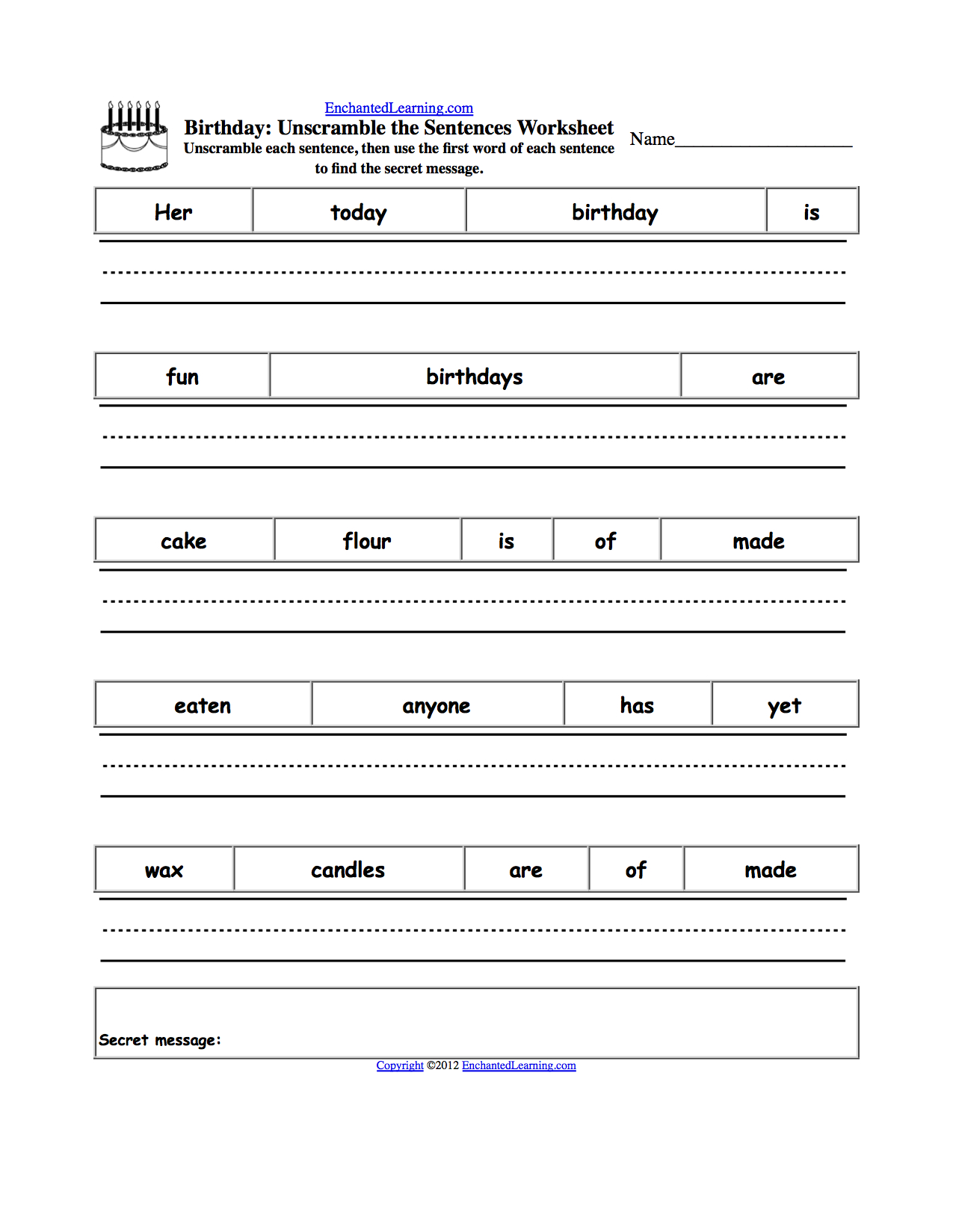 Unscramble The Sentences Worksheets - Enchantedlearning - Free Printable Scrambled Sentences Worksheets