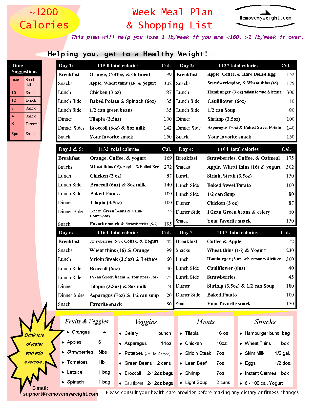 Updated! 1200 Calories A Day To Lose Weight, Printable Menu - Free Printable 1200 Calorie Diet Menu