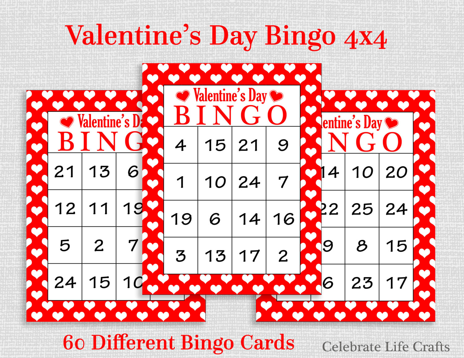 Valentine Bingo Game 60 Printable Valentine&amp;#039;s Bingo Cards | Etsy - Free Printable Valentines Bingo