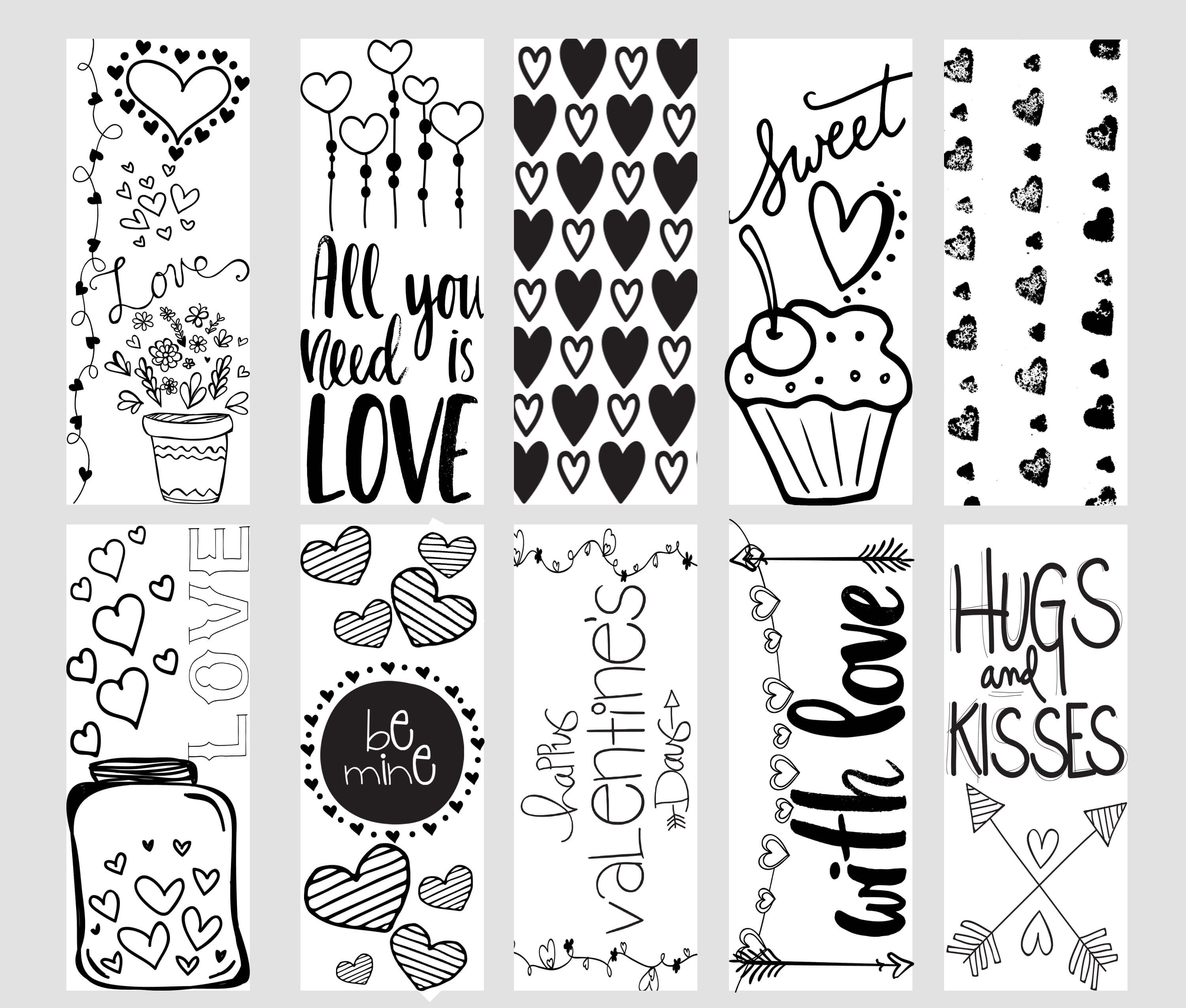 Valentine Printable Coloring Page Bookmarks - Free Printable Bookmarks To Color