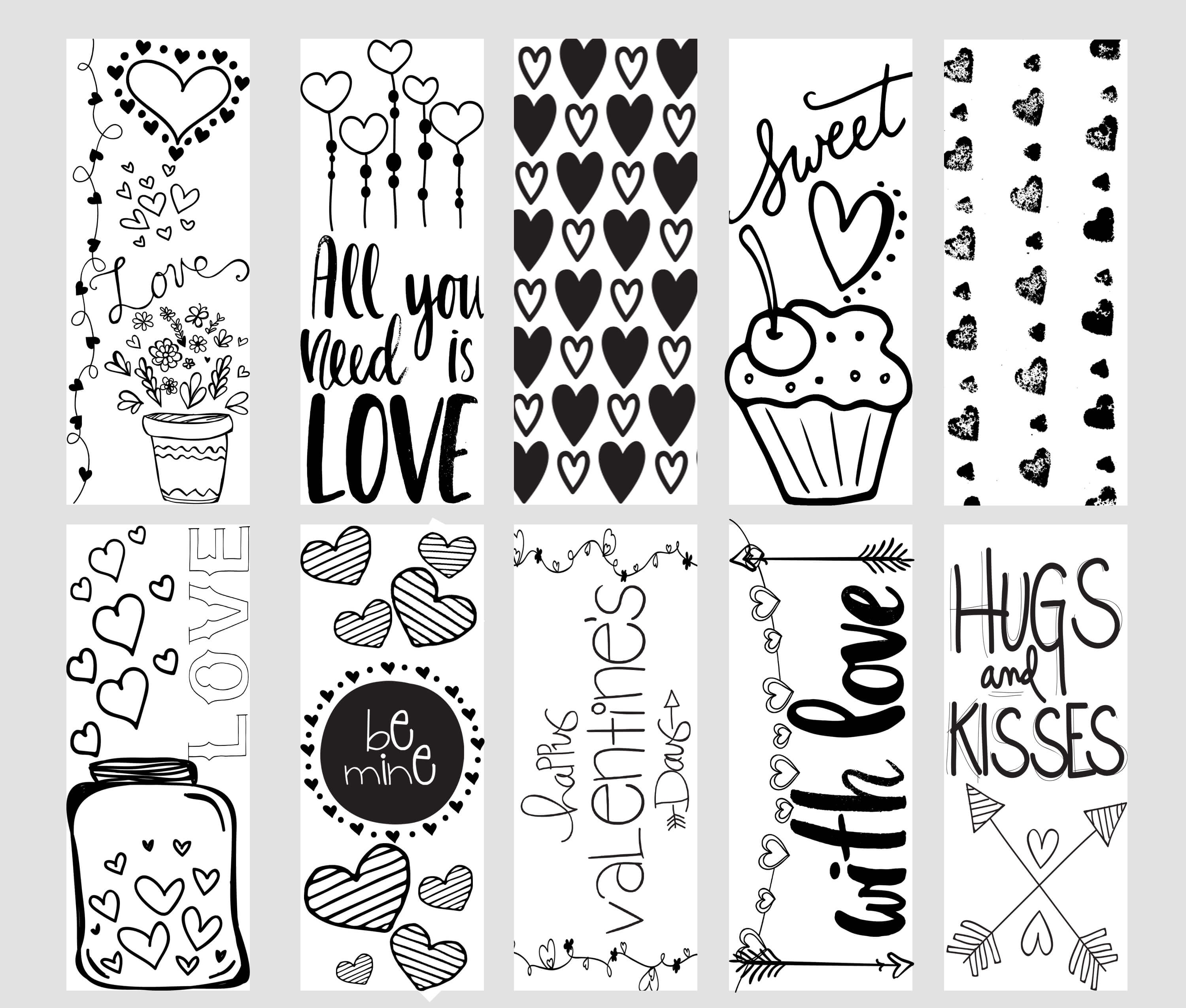 Valentine Printable Coloring Page Bookmarks - Free Printable Valentine Bookmarks
