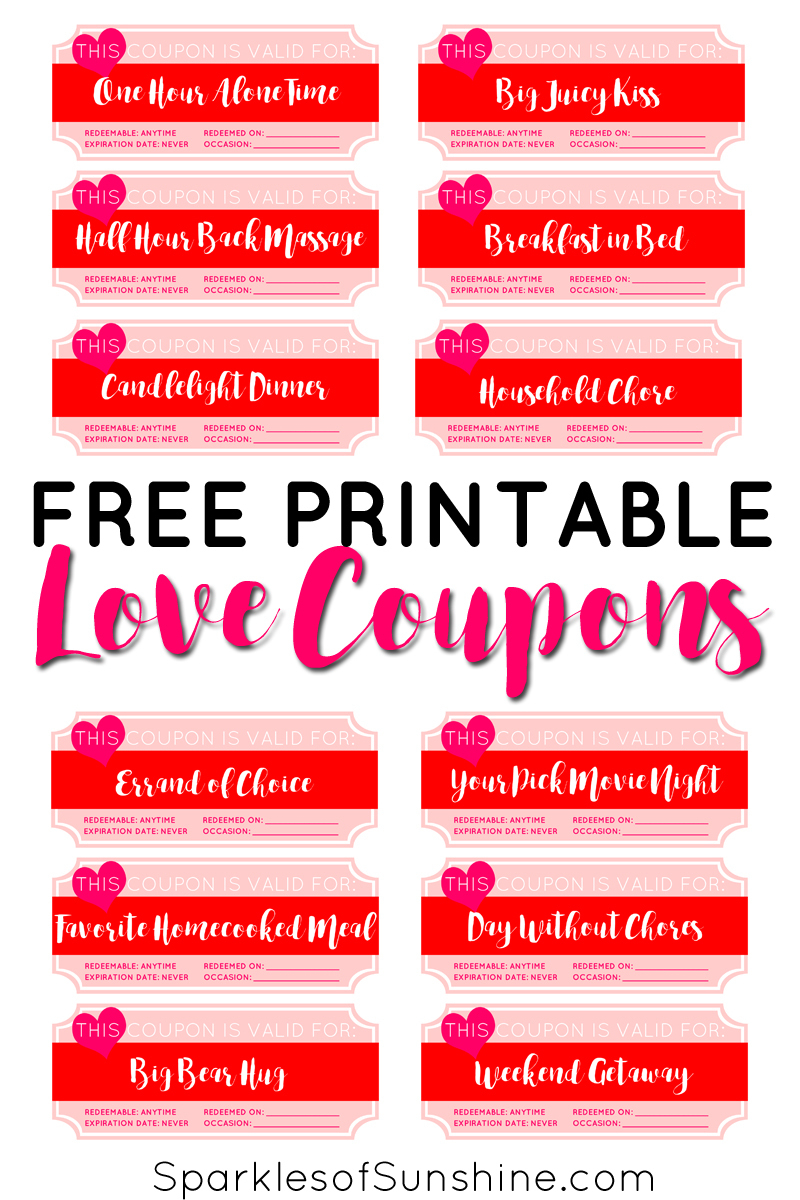 Valentine&amp;#039;s Day Free Printable Love Coupons - Sparkles Of Sunshine - Free Printable Coupons Without Coupon Printer