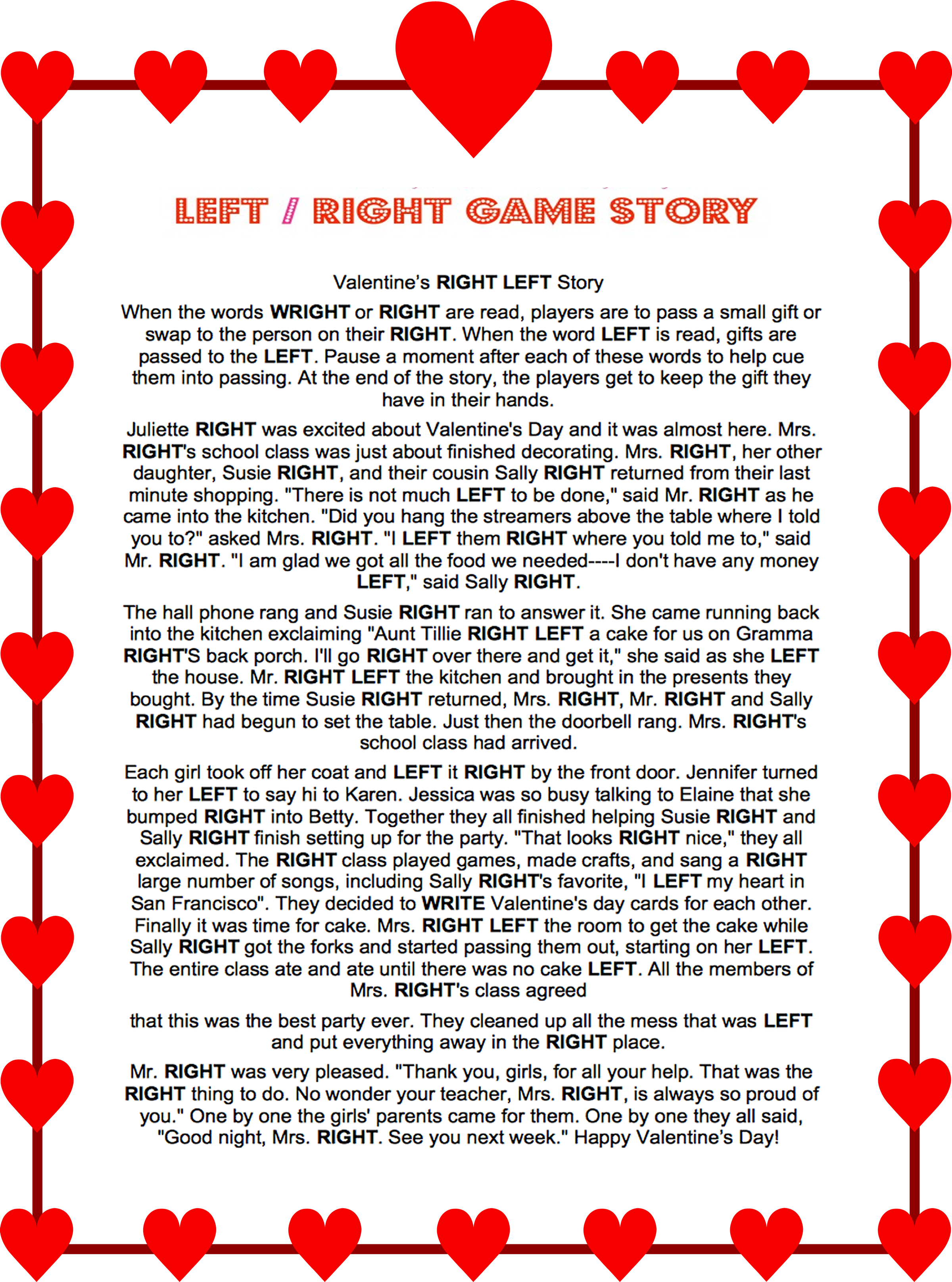 Valentines Day Left Right Story Game #valentines #left #right #game - Free Printable Valentine Games For Adults