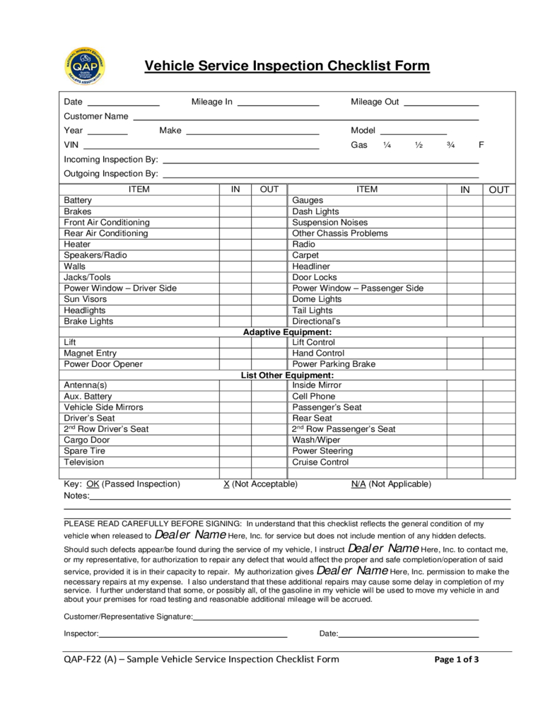 Vehicle Inspection Checklist Template - 2 Free Templates In Pdf - Free Printable Vehicle Inspection Form