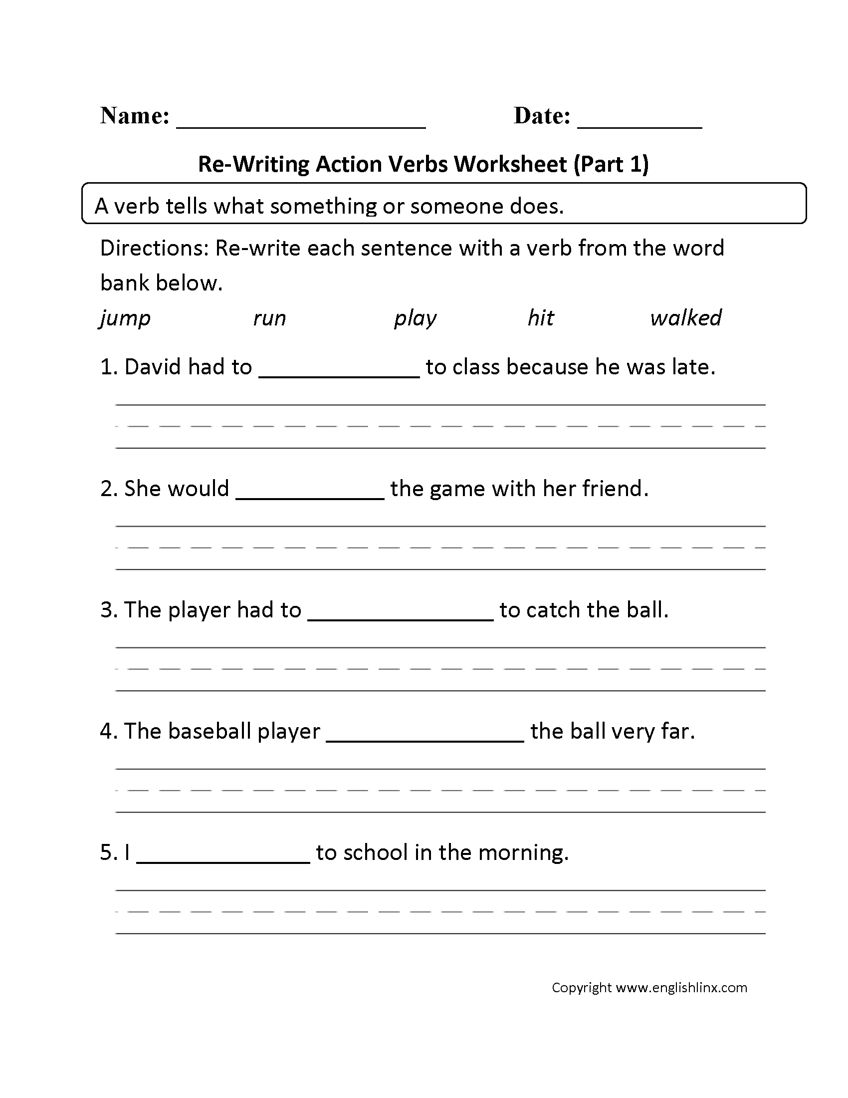 Verbs Worksheets | Action Verbs Worksheets - Free Printable Verb Worksheets